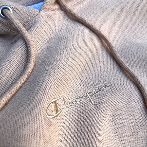 Champion Reverse Weave Hoodie Sweatshirt Chest Logo Nude Tan Unisex - Picture 7 of 12